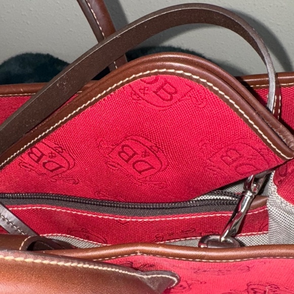 Dooney & Bourke Purse Tote Canvas & Leather LOGO Monogram D&B Red Purse Bag - Picture 7 of 14
